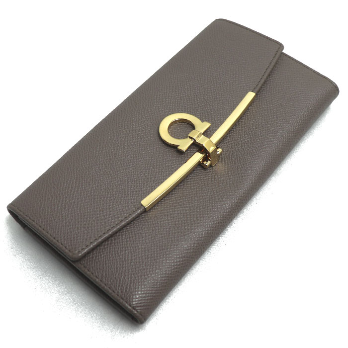 Salvatore Ferragamo サルヴァトーレフェラガモ ガンチーニ 長財布 CARAWAY SEED グレー系 22D150 レディース【中古】