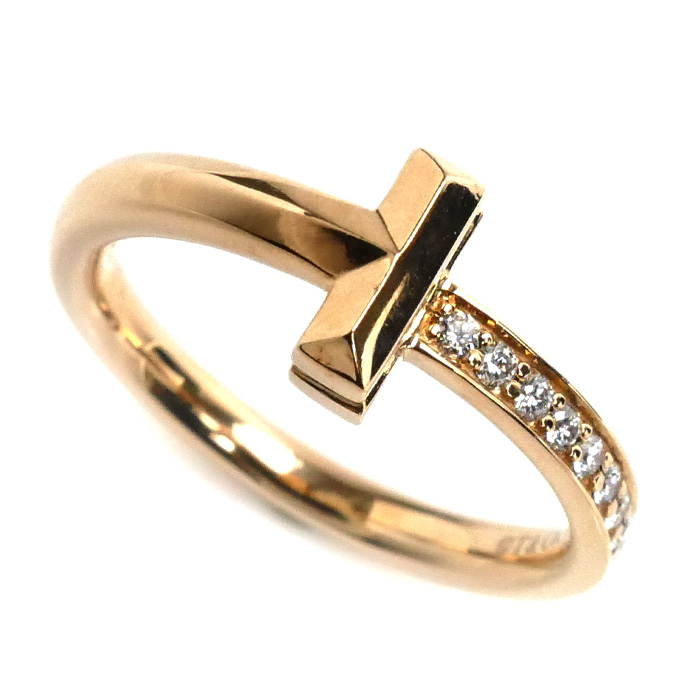 TIFFANY&Co. ティファニー K18PG ピンクゴールド Tワン リング・指輪 ダイヤモンド0.08ct 12.5号 4.0g レディース【中古】【美品】