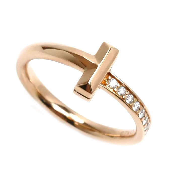 TIFFANY&Co. ティファニー K18PG ピンクゴールド Tワン ナロー リング・指輪 ダイヤモンド 12号 3.7g レディース【中古】
