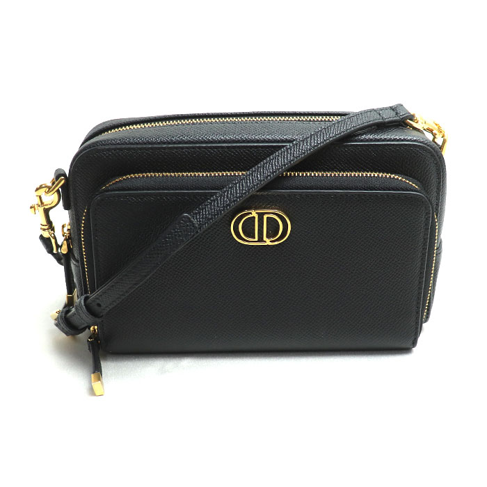 Christian Dior クリスチャンディオール カロ ダブルポーチ ショルダーバッグ ブラック S7431UBAE 900U レディース【中古】【極美品】