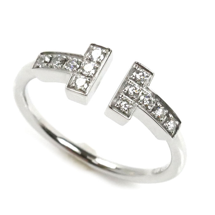 TIFFANY&Co. ティファニー K18WG ホワイトゴールド Tワイヤー リング・指輪 60147237 ダイヤモンド 8号 2.3g レディース【中古】【美品】
