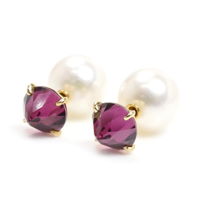 TASAKI タサキ K18YG イエローゴールド リファインド リベリオン パール ガーネット ピアス E-3657-2-18KYG アコヤパール約8.1mm ガーネット 2.9g レディース【中古】【美品】
