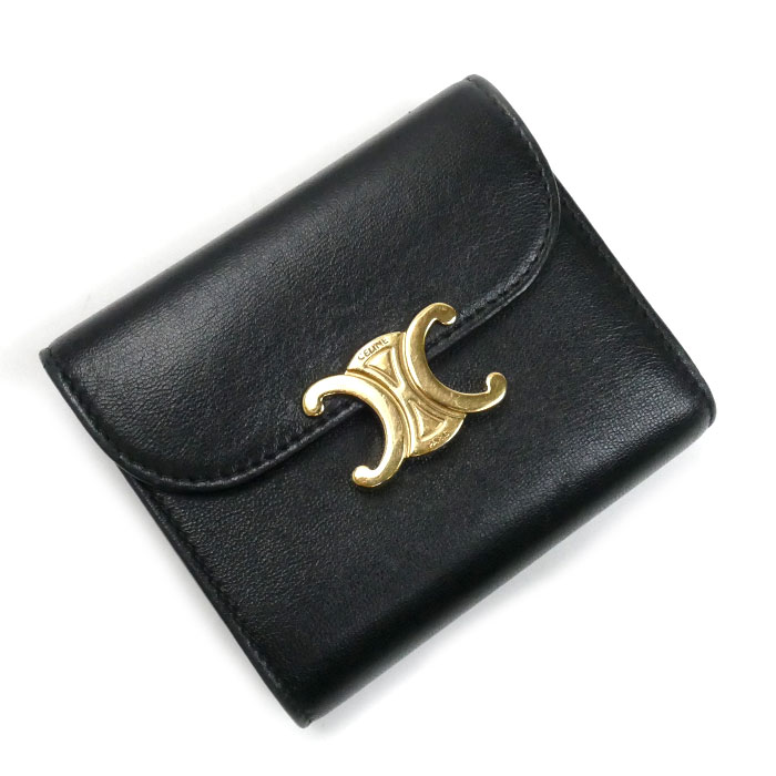 CELINE セリーヌ スモール フラップウォレット トリオンフ 三つ折り財布 ブラック 10D783DPV レディース【中古】