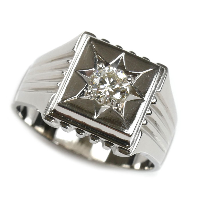 Pt900プラチナ 印台 リング・指輪 ダイヤモンド0.46ct 21号 19.2g メンズ【中古】【美品】