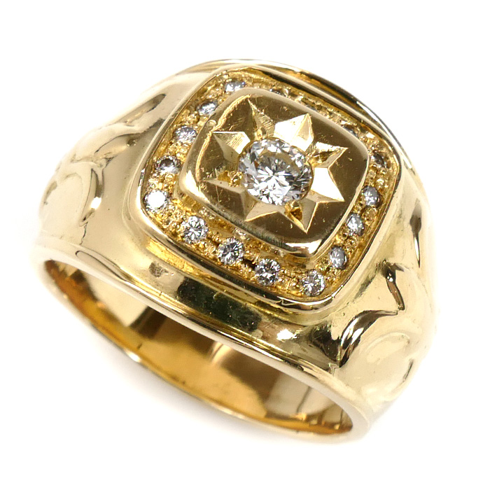K18YG イエローゴールド リング・指輪 ダイヤモンド0.30ct/0.21ct 22号 28.4g メンズ【中古】
