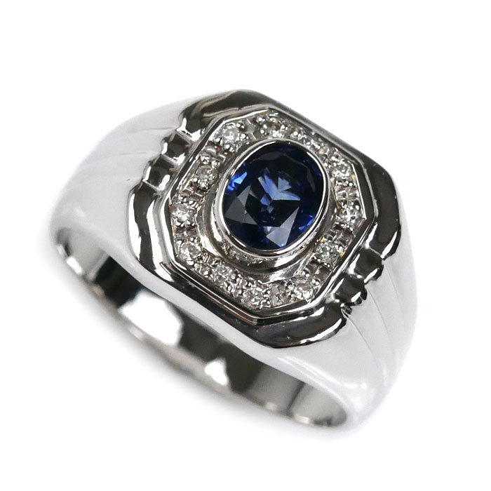 Pt900プラチナ リング・指輪 サファイア1.03ct ダイヤモンド0.10ct 23.5号 14.7g メンズ【中古】【美品】