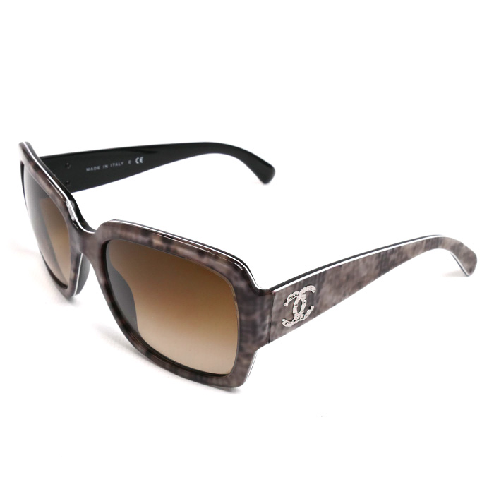 CHANEL シャネル ココマーク ツイード サングラス グレー/ブラウン マーブル 5221 c.1309/3B 56□19 135 2N レディース【中古】