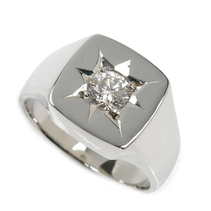 Pt900プラチナ 印台 ダイヤ リング・指輪 ダイヤモンド0.52ct 18号 22.7g メンズ【中古】【美品】