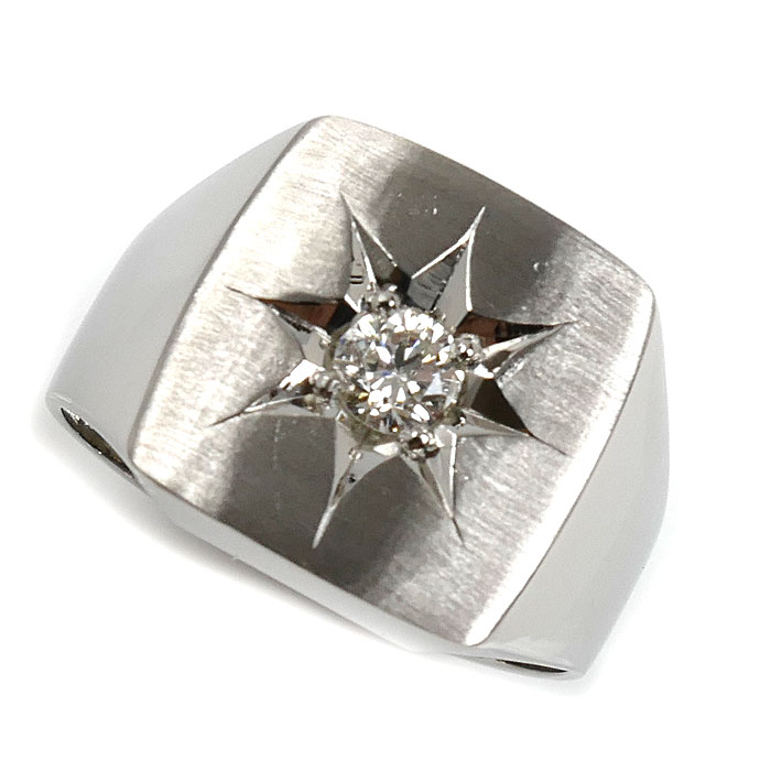 Pt900プラチナ 印台 ダイヤ リング・指輪 ダイヤモンド0.306ct 22号 21.6g メンズ【中古】【美品】
