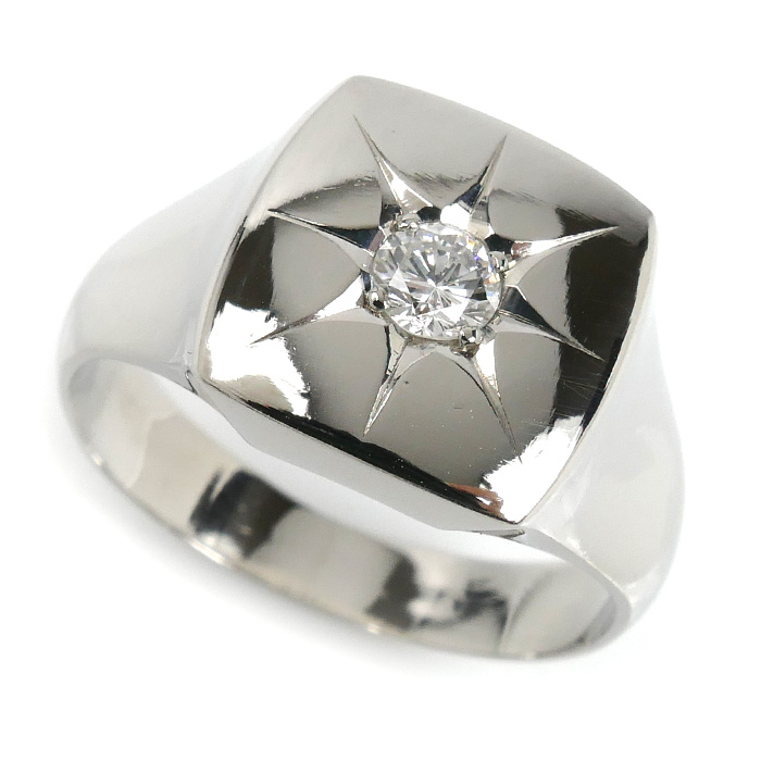 Pt850プラチナ 印台 ダイヤ リング・指輪 ダイヤモンド0.24ct 20.5号 14.7g メンズ【中古】【美品】