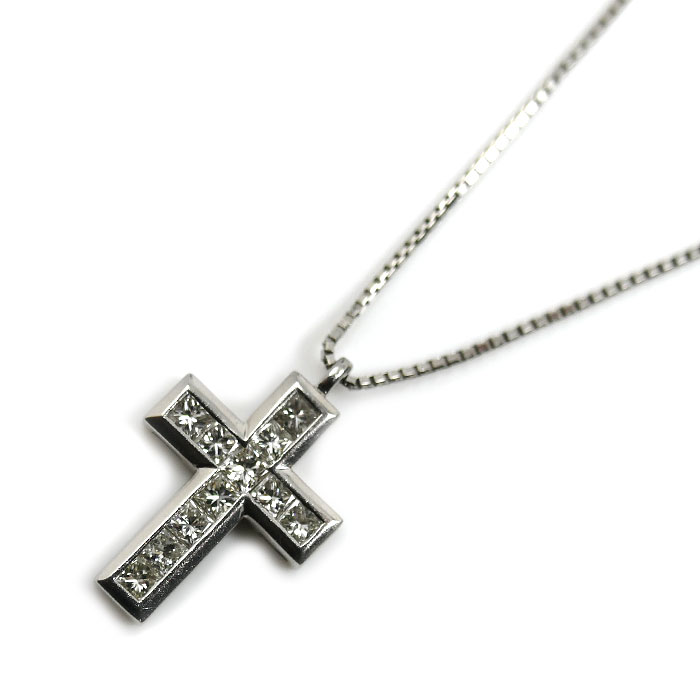 ゆきざき Pt900プラチナ Pt850プラチナ リッチクロス ネックレス W50217.2.2 ダイヤモンド0.50ct 4.2g ～50cm フリーチェーン レディース【中古】