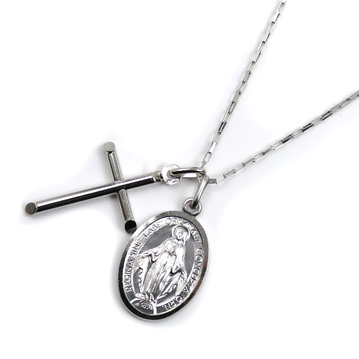 UNOAERRE ウノアエレ K18WG ホワイトゴールド クロス/マリア ネックレス 小豆 7.2g 45cm カットアズキ ユニセックス【中古】【美品】