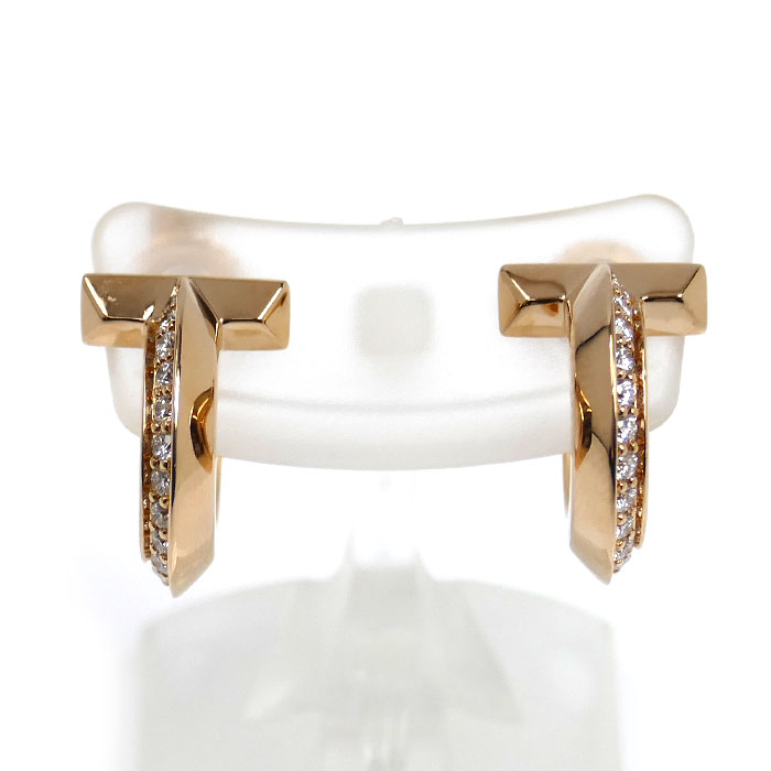 TIFFANY&Co. ティファニー K18PG ピンクゴールド Tワン フープ ピアス 69782981 ダイヤモンド0.20ct/0.20ct 6.6g エクストラスモール レディース【中古】【美品】