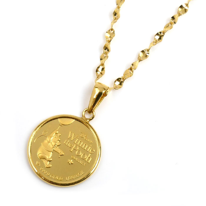 Disney ディズニー K24YG イエローゴールド くまのプーさん 1/20oz 限定900 ネックレス 4.6g ～50cm ツイストペダルフリーチェーン  レディース【中古】【美品】