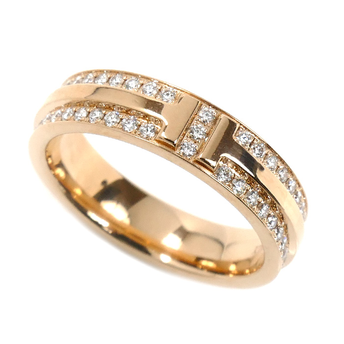 TIFFANY&Co. ティファニー K18PG ピンクゴールド Tナロー パヴェ リング・指輪 60151503 ダイヤモンド 9号 5.1g レディース【中古】【美品】