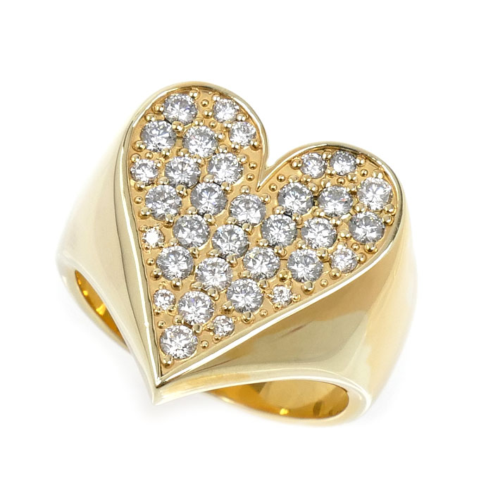 K10YG イエローゴールド ハート リング・指輪 ダイヤモンド1.15ct 20号 19.7g ユニセックス【中古】【美品】