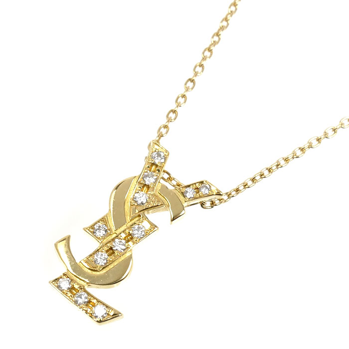 Yves Saint Laurent K18YG イエローゴールド ネックレス ダイヤモンド0.11ct 3.4g 40cm レディース【中古】