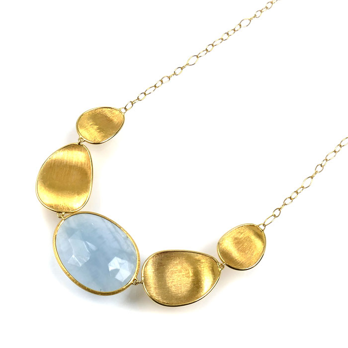 MARCO BICEGO K18YG イエローゴールド ルナリア ネックレス アクアマリン 9.7g 43/45cm レディース【中古】【美品】
