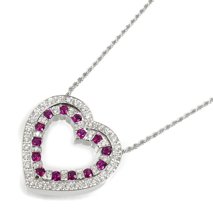 Damiani ダミアーニ K18WG ホワイトゴールド ベルエポック ハート ネックレス ダイヤモンド ルビー 14.5g 52cm レディース【中古】【美品】