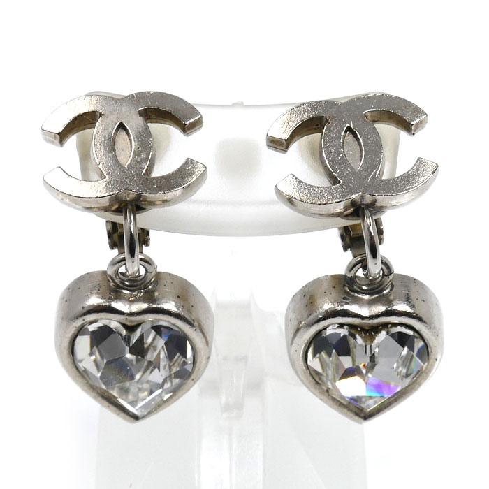 CHANEL シャネル メタル ココマーク ハート ラインストーン イヤリング 13.0g レディース【中古】