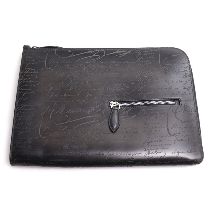 Berluti ベルルッティ NINO TGM クラッチバッグ NERO GRIGIO(ブラックグレー) カリグラフィ メンズ【中古】【美品】