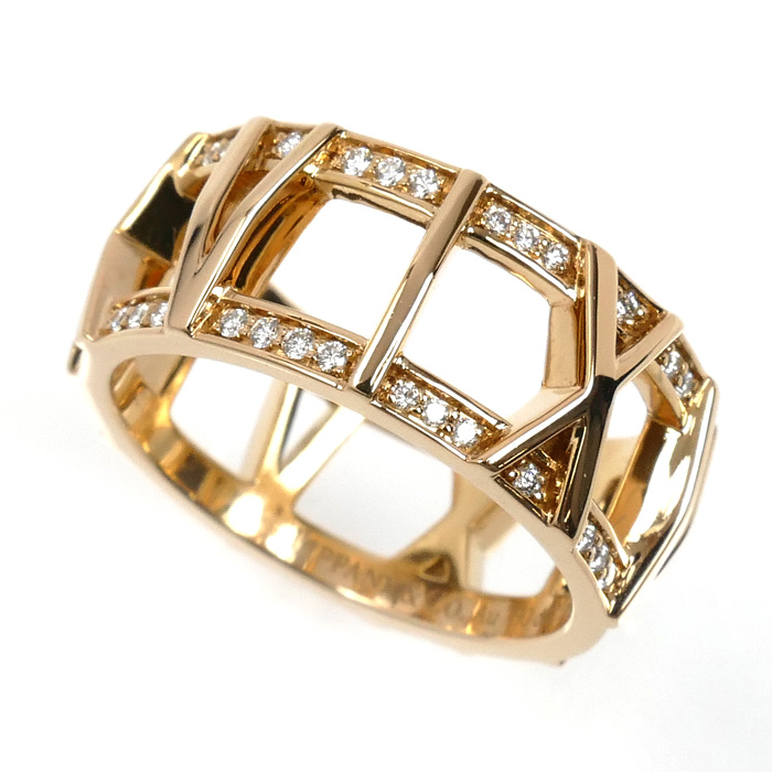 TIFFANY&Co. ティファニー K18PG ピンクゴールド アトラスXオープン リング・指輪 ダイヤモンド0.21ct 12号 6.7g レディース【中古】【美品】