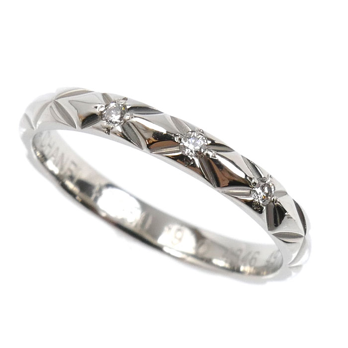 CHANEL シャネル Pt950プラチナ マトラッセ 3Pダイヤ リング・指輪 J2821 ダイヤモンド 9号 49 2.7g レディース【中古】【美品】