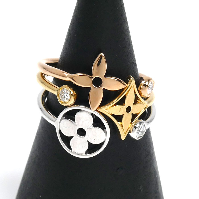 LOUIS VUITTON ルイ・ヴィトン K18YG/PG/WG バーグ モノグラム イディール ダイヤ リング・指輪 Q9F15C ダイヤモンド 9号 49 5.4g レディース【中古】【美品】