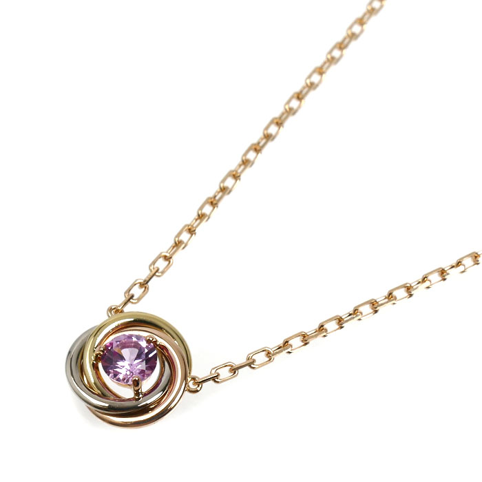 CARTIER カルティエ K18PG ピンクゴールド K18YG イエローゴールド K18WG トリニティ ネックレス ピンクサファイア 2.8g 41cm レディース【中古】【美品】