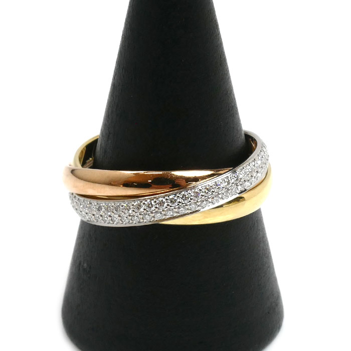 CARTIER カルティエ K18WG ホワイトゴールド K18YG イエローゴールド K18PG トリニティ セミパヴェ リング・指輪 ダイヤモンド 17号 57 5.8g レディース【中古】【美品】