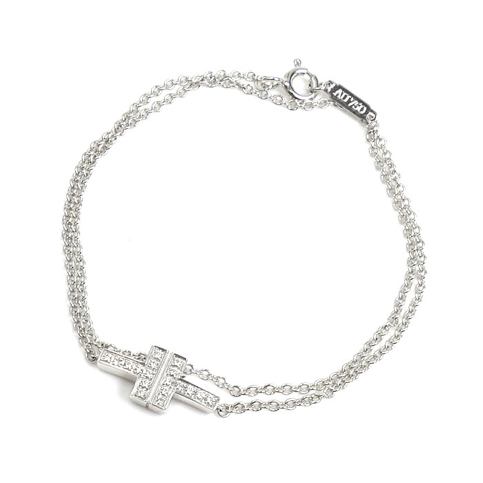 TIFFANY&Co. ティファニー K18WG ホワイトゴールド T TWO ２連 ブレスレット ダイヤモンド 3.8g 30cm レディース【中古】【美品】