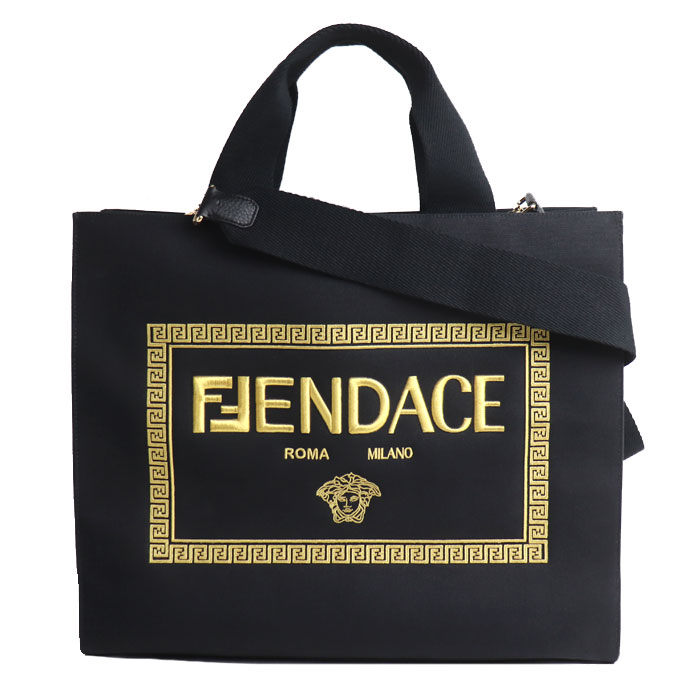VERSACE ヴェルサーチ ×FENDI フェンダーチェ 2Wayショルダーバッグ ブラック ゴールド 7VA558 AJIA F0FQV ユニセックス【中古】