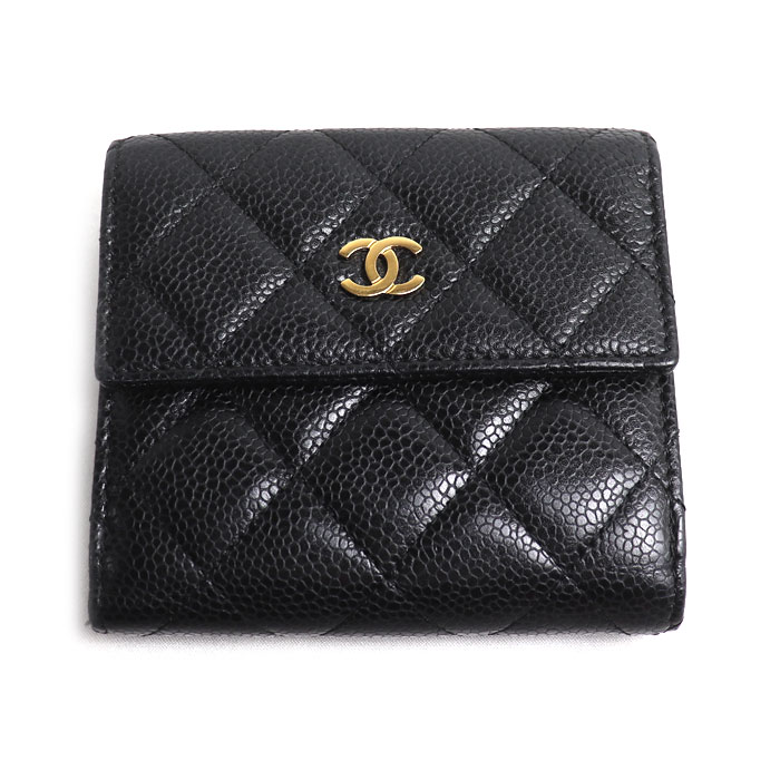 CHANEL シャネル マトラッセ ダブルホック 二つ折り財布 ブラック A48980 レディース【中古】