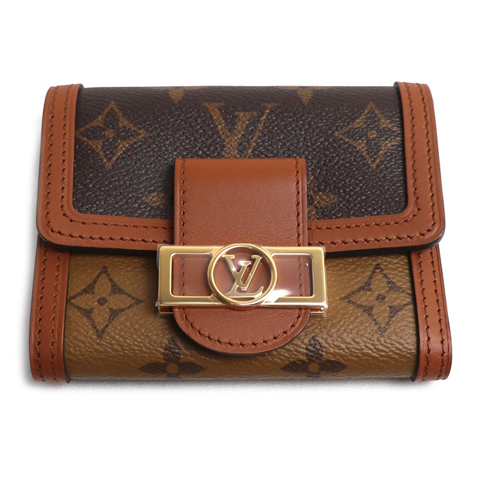LOUIS VUITTON ルイ・ヴィトン ポルトフォイユ・ドーフィーヌ コンパクト 三つ折り財布 モノグラム・リバース ブラウン M68725 IC レディース【中古】【極美品】
