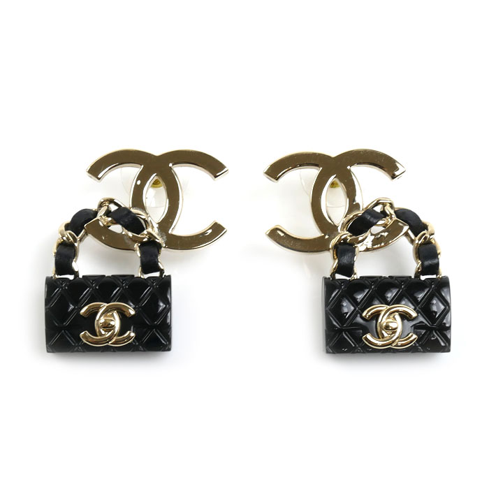 CHANEL シャネル GP レザー ココマーク バッグモチーフ ピアス ABA008 16.5g レディース【中古】