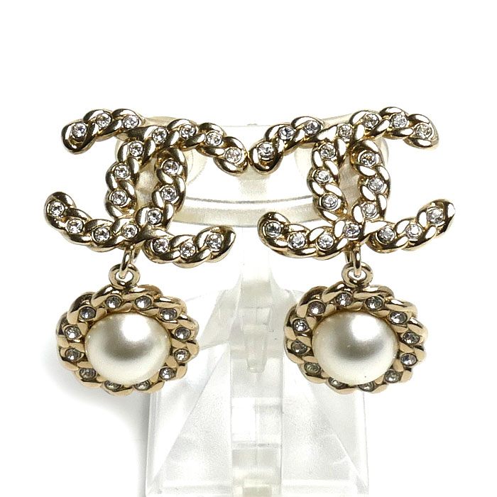 CHANEL シャネル メタル ストラス ココマーク フェイクパール ラインストーン イヤリング AB0596 9.7g レディース【中古】