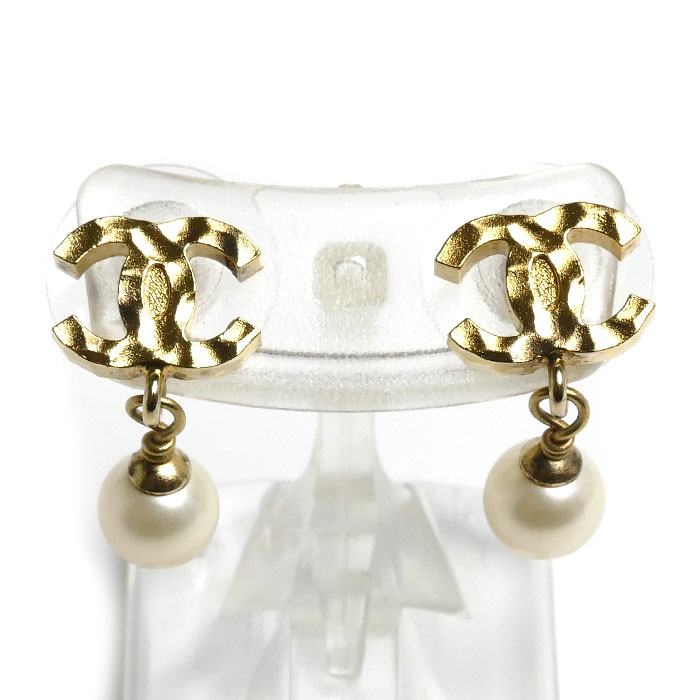 CHANEL シャネル GP ココマーク フェイクパール ピアス 2.8g レディース【中古】