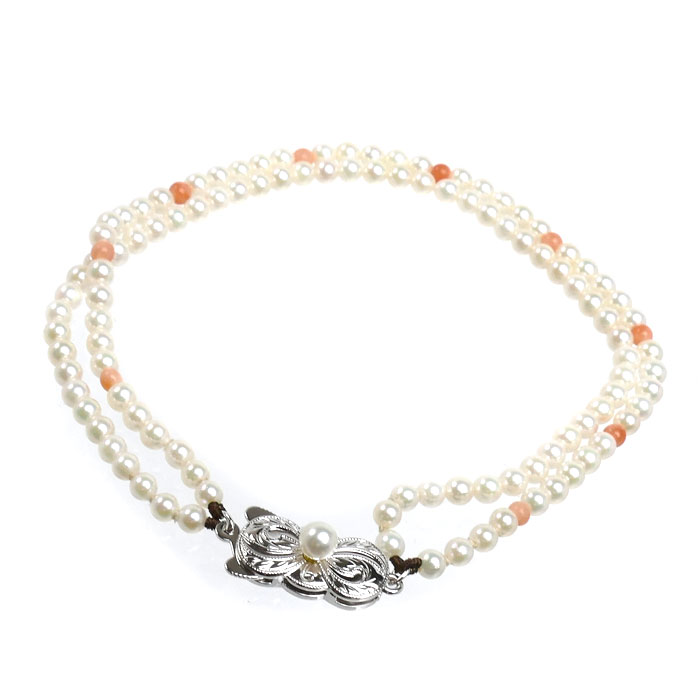 MIKIMOTO ミキモト ２連 ブレスレット パール約3.0～3.4mm サンゴ 7.9g 20cm レディース【中古】