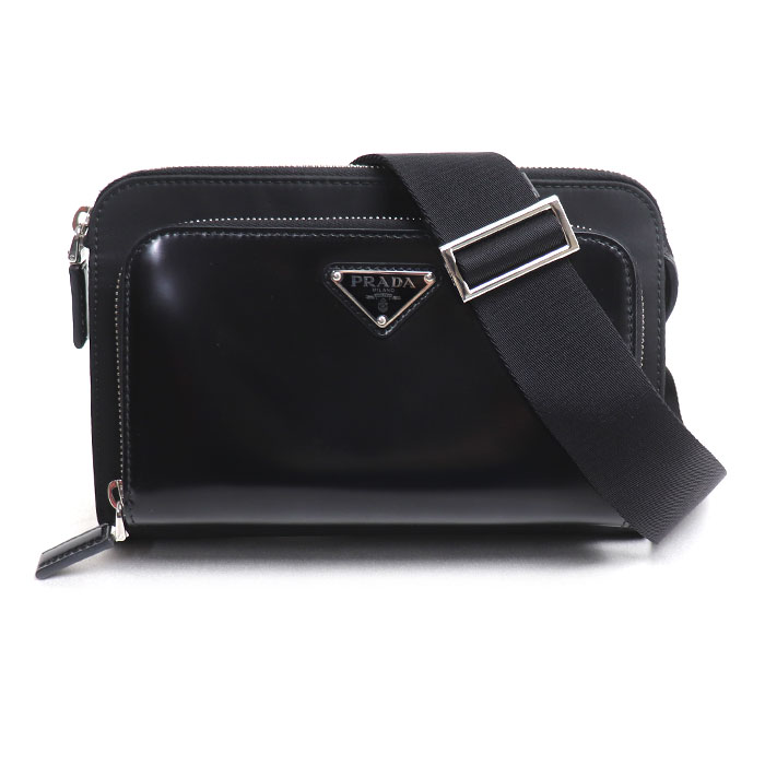 PRADA プラダ Re-Nylon  サフィアーノレザー ショルダーバッグ ブラック 2VH130 レディース【中古】【美品】