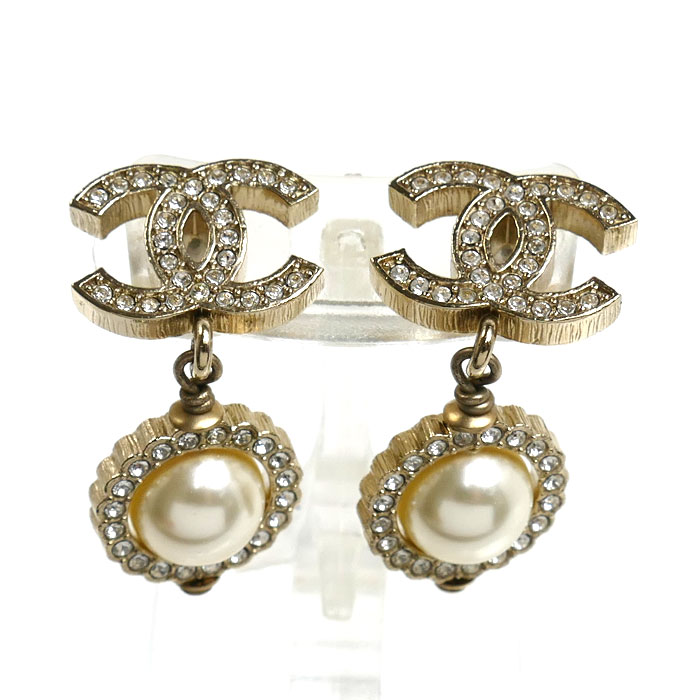 CHANEL シャネル メタル ココマーク ラインストーン/フェイクパール ピアス AB2307  7.2g レディース【中古】