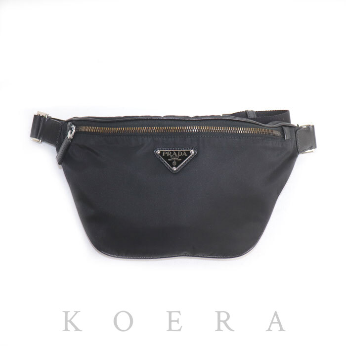 PRADA プラダ Re-Nylon xサフィアーノレザー ベルトバッグ ウエストバッグ ブラック 2VL033_2DMH_F0002 メンズ【中古】