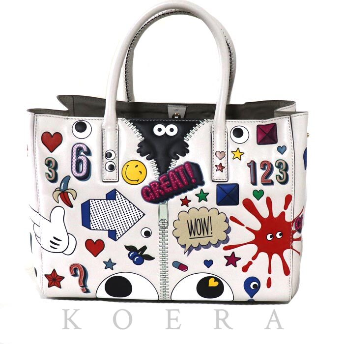 Anya Hindmarch アニヤ・ハインドマーチ All Over Wink Stickers トートバッグ ホワイト/マルチ S レディース【中古】【美品】