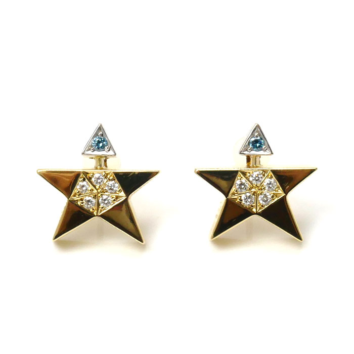 一歩 K18YG イエローゴールド スター ピアス ダイヤモンド0.03ct/0.03ct/0.10/0.10ct 8.7g レディース【中古】