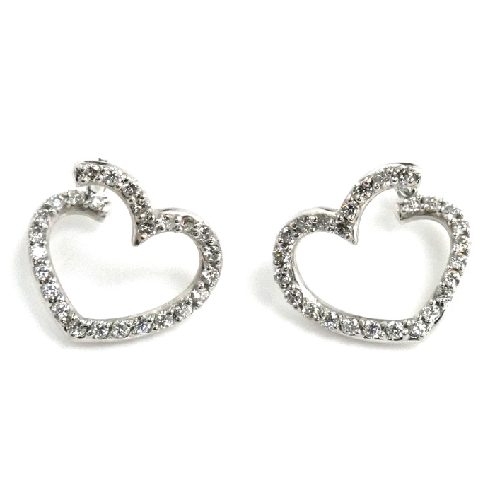 Ponte Vecchio ポンテヴェキオ K18WG ホワイトゴールド ハート ピアス ダイヤモンド0.22ct/0.22ct 2.8g レディース【中古】