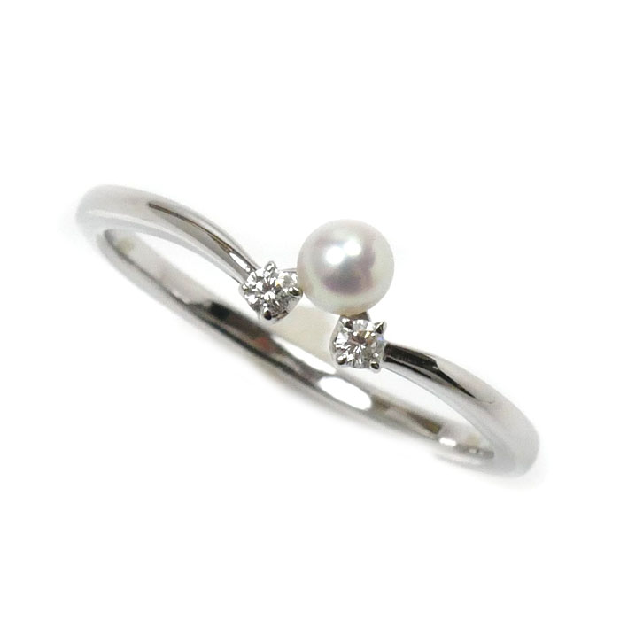 MIKIMOTO ミキモト K18WG ホワイトゴールド リング・指輪 アコヤパール約3.3mm ダイヤモンド 13号 2.0g レディース【中古】