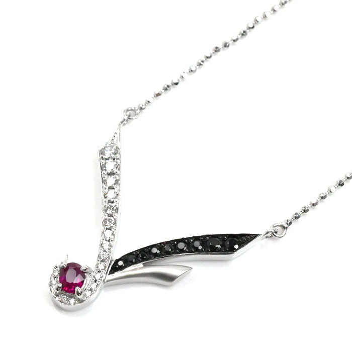 CARATI カラチ Pt900プラチナ Pt850プラチナ メイヤー・サピオ ネックレス ルビー0.24ct ダイヤモンド0.21ct サファイア0.23ct 8.8g ～48cm レディース【中古】【美品】