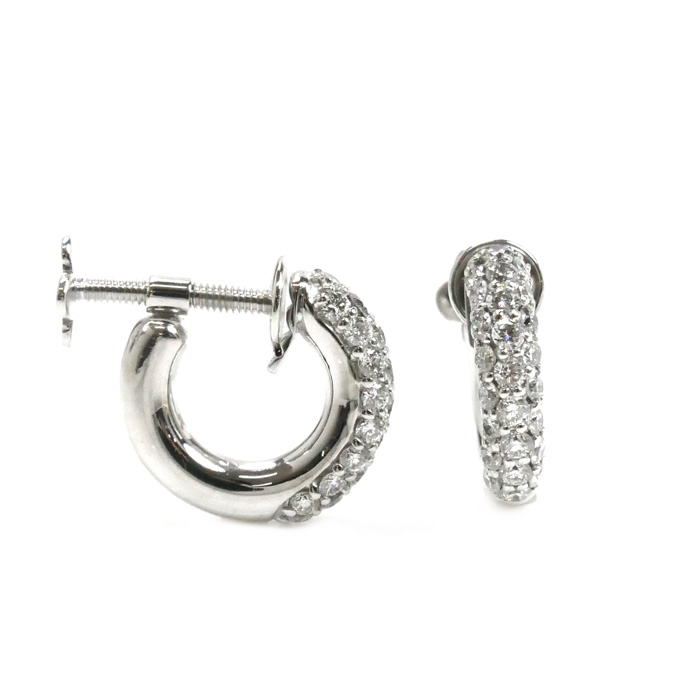 Ponte Vecchio ポンテヴェキオ K18WG ホワイトゴールド イヤリング ダイヤモンド0.33ct/0.33ct 6.0g ネジ式 レディース【中古】【美品】