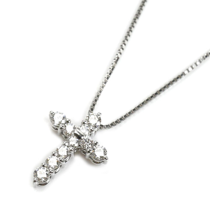 TASAKI タサキ Pt900/Pt850 プラチナ クロス 10Pダイヤ ネックレス ダイヤモンド0.48ct 4.8g 41cm レディース【中古】