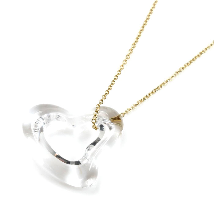 TIFFANY&Co. ティファニー K18YG イエローゴールド オープンハート ロッククリスタル ネックレス 4.4g 43cm レディース【中古】