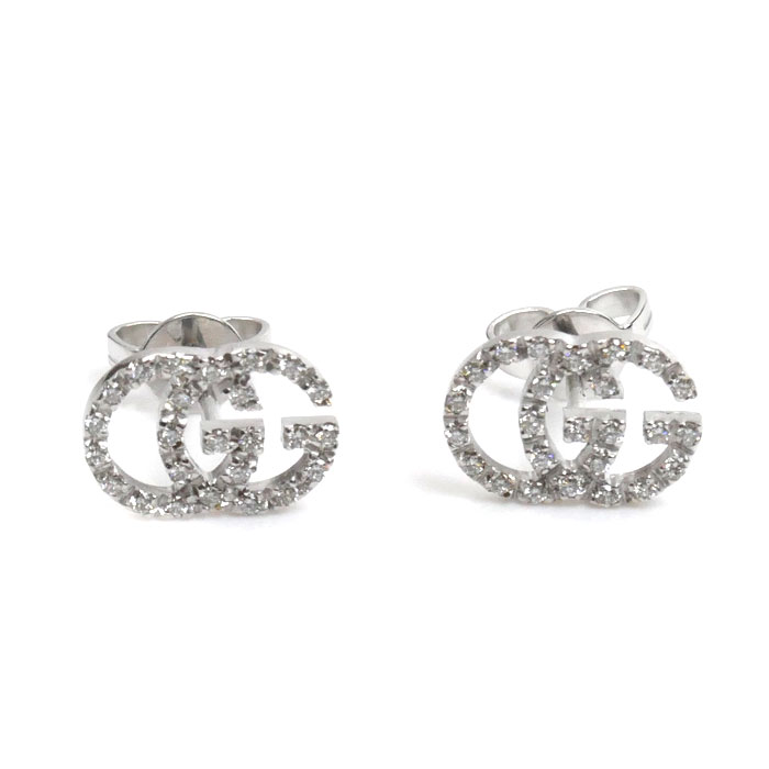 GUCCI グッチ K18WG ホワイトゴールド ダブルG GGランニング ダイヤ ピアス 481678 J8540 9066 ダイヤモンド 1.7g レディース【中古】【美品】